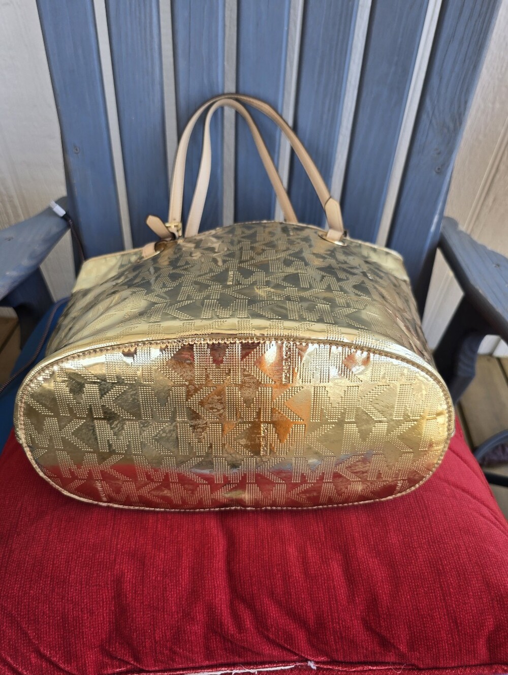 Michael Kors EUC Metallic Gold MK Logo Tote w/ Matching Zip Wallet No Call Outs. - Picture 7 of 11
